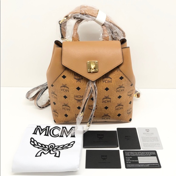 MCM Convertible Backpack/Crossbody Cognac Logo Bag - Picture 9 of 16